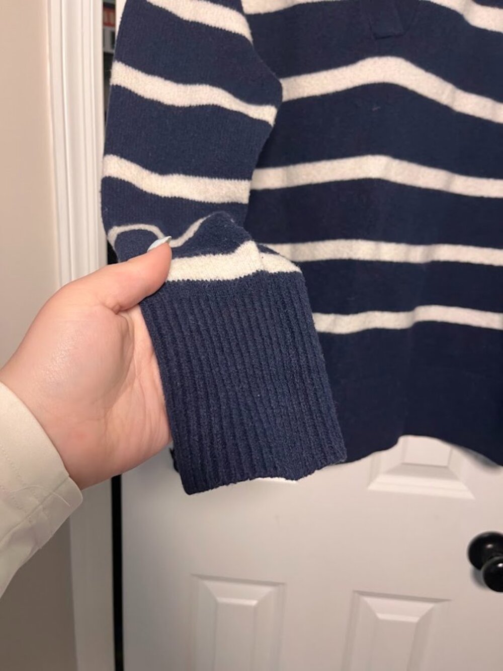 Aerie Blue and White Striped Knit Polo Sweater Size Medium - Picture 2 of 3